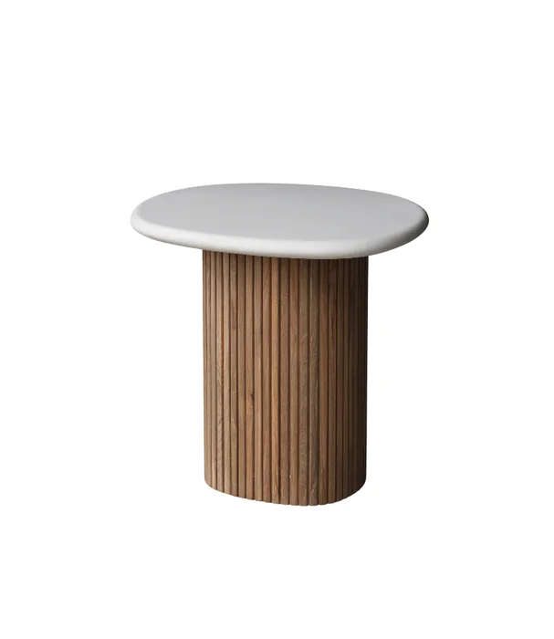 MESA LUCIANA LATERAL CEMENTO Y TEKA RECICLADA en Multicolor - Mesas de arrimo, Uruguay | Más Infinito Casa