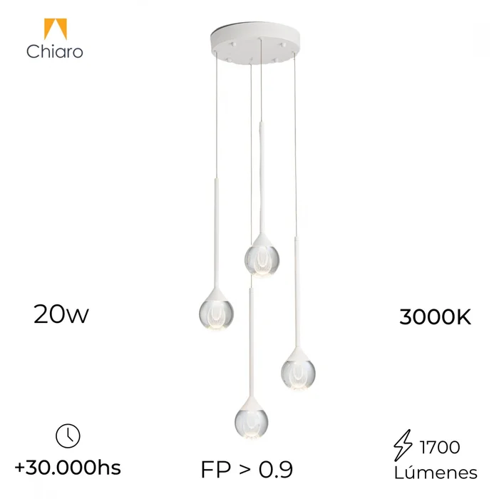 Colgante led de suspender con 4 esferas flotantes 20W en Blanco - Lámparas colgantes, Uruguay | Iluminica, vista 3