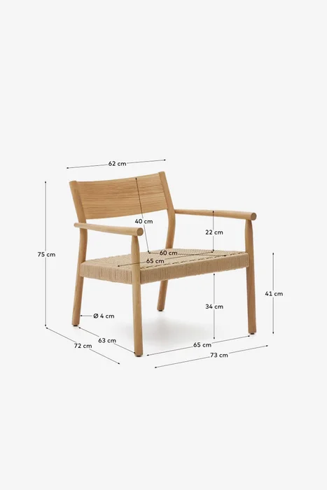 Butaca Yalia de madera maciza roble FSC 100% - acabado natural y asiento de cuerda de papel en Madera natural - Butacas, banquetas y puffs, Uruguay | Kavehome, vista 9