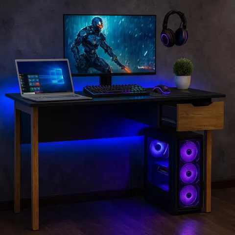 Escritorio Mesa Gamer en madera combinada con MDP en Negro - Escritorios y sillas de escritorio, Uruguay | Mulata
