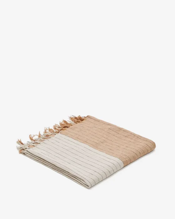 Manta Sunig 100% lino rayas beige y terracota 130 x 170 cm en Multicolor - Textiles, Uruguay | Kavehome
