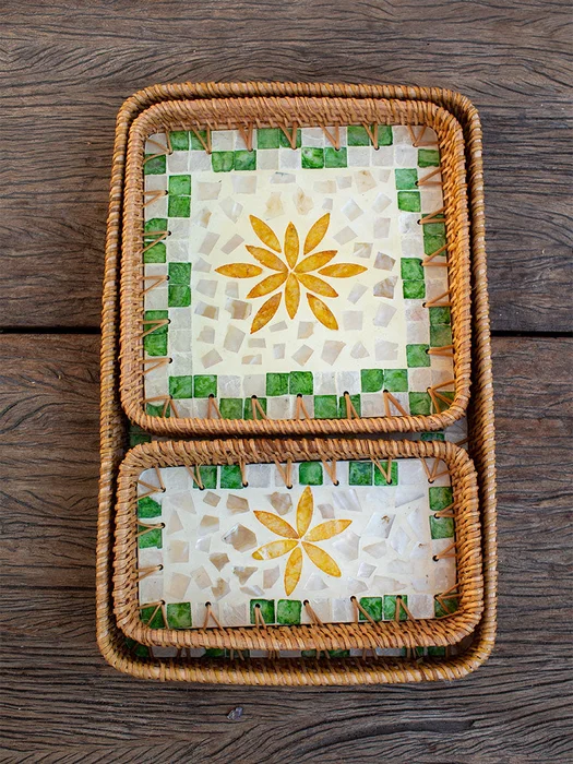 SET 3 BANDEJAS NÁCAR Y RATÁN en Multicolor - Decoración, Uruguay | Cabana, vista 3
