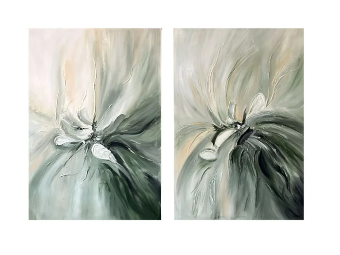 Set x 2 Cuadros Flores Verde Menta en Verde - Decoración de pared, Uruguay | Finkel