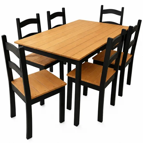 JUEGO DE COMEDOR MADERA 6 SILLAS JC2025 NEGRO, Uruguay | Alfa Ventas