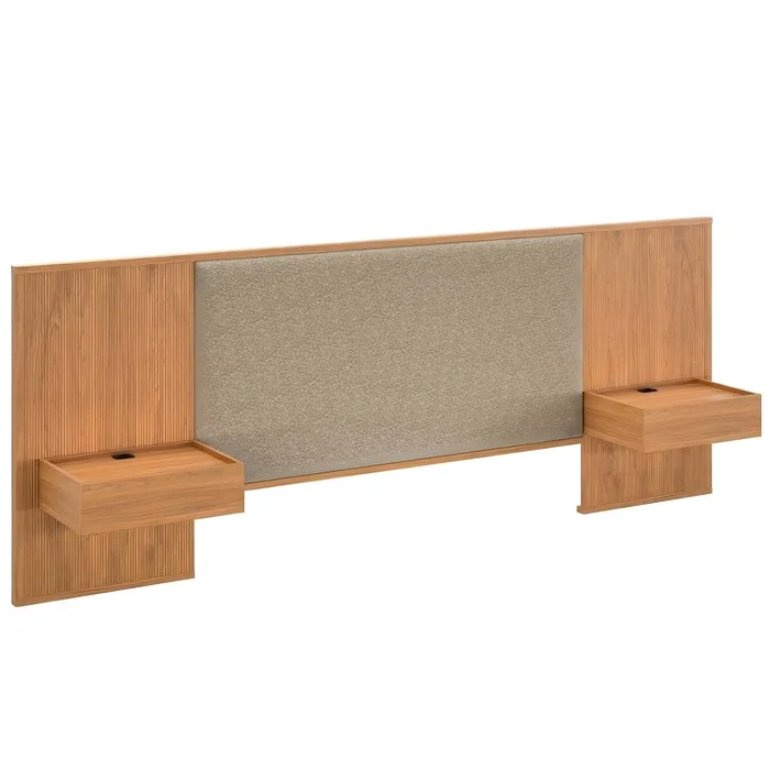 Respaldo King tapizado con mesa de luz Liam - Moderna - Marrón en Marrón - Respaldos de cama, Uruguay | Rústico Hogar, vista 2