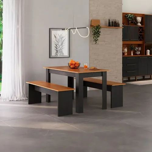 Juego de Comedor Primor - Mesa + 2 Bancos - Negro en Negro - Mesas de comedor, Uruguay | Rústico Hogar