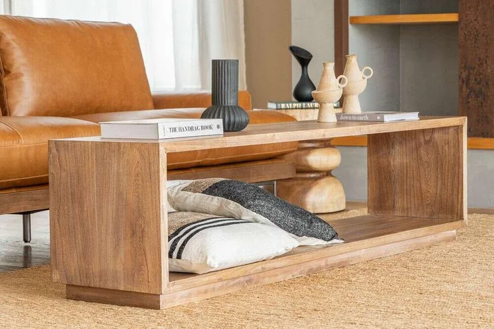 RACK / MESA LIVING CUBO - 1.75 X 0.40 MTS en Madera natural - Muebles para TV, Uruguay | La Iberica