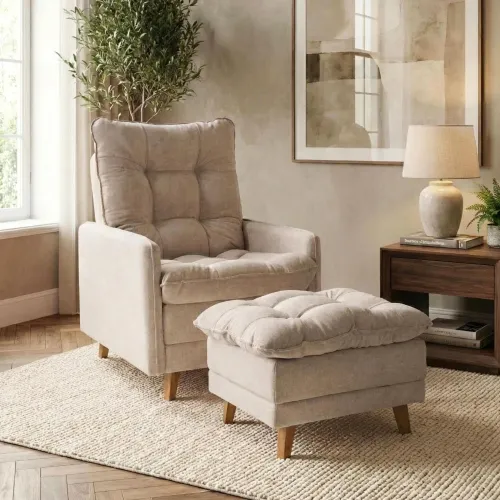 Poltrona reclinable Con Puff - Luxor - Beige en Rojo - Sillones y sofás, Uruguay | Ecowood
