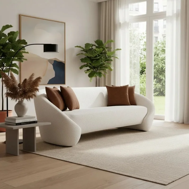SOFA 3 CUERPOS - TAPIZADO TELA BEIGE - ALMOHADONES LADRILLO en Beige - Sillones y sofás, Uruguay | Champagne Home, vista 3