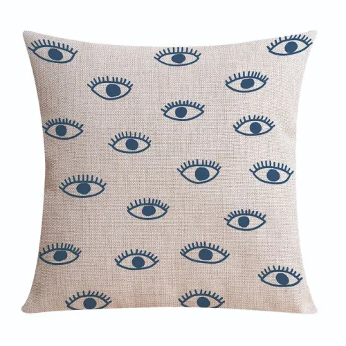 ALMOHADÓN CON RELLENO OJO TURCO CRUDO Y AZUL en Azul - Textiles, Uruguay | Champagne Home