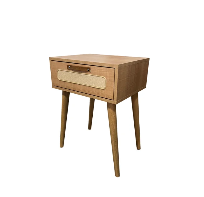 Mesa de Luz Praga - Marrón Claro con Esterilla en Madera natural - Mesas de luz, Uruguay | Berna home