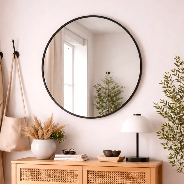 Espejo redondo marco hierro negro 80cm en Negro - Espejos, Uruguay | Alta Gracia Deco