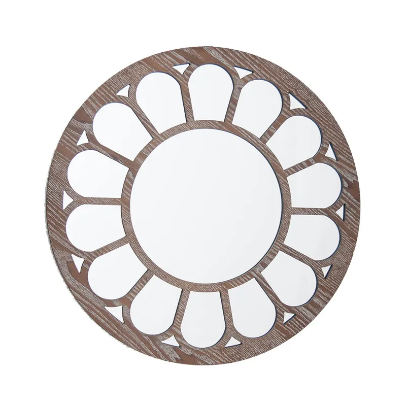ESPEJO CIRC MARCO DISEÑO FLOR D50CM PATINA BLANCO en Blanco - Espejos, Uruguay | Decohogar