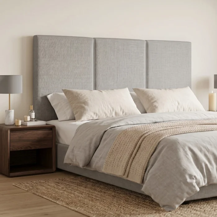 Respaldo Queen Madera y Tela - Moscou - Gris en Gris - Respaldos de cama, Uruguay | Rústico Hogar