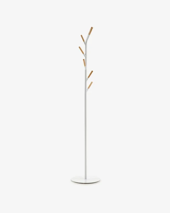 Perchero Nerb acero blanco y madera de caucho natural 175 cm en Blanco - Percheros y colgadores, Uruguay | Kavehome