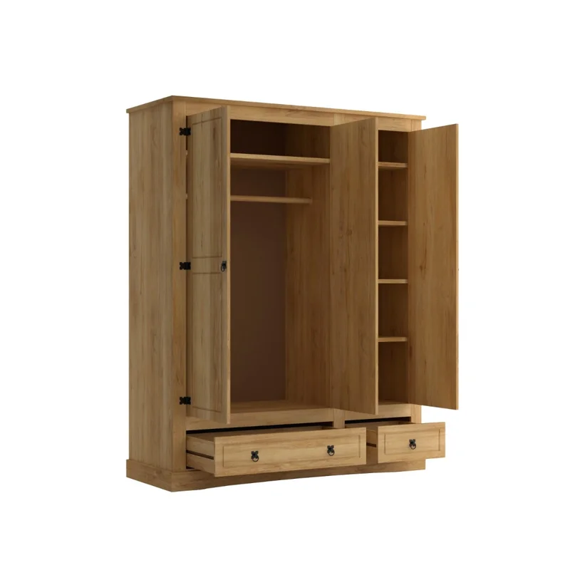 Ropero 3 Puertas 2 Cajones Madera - Linea Mexicana - Natural en Blanco - Roperos y placares, Uruguay | Rústico Hogar, vista 4