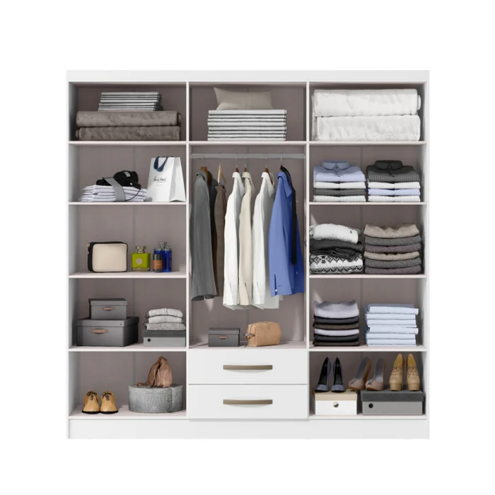 Armario Ropero Placard de 6 Puertas Línea Plus con 2 Cajones y Perchero Horizontal - MDP - Blanco en Blanco - Roperos y placares, Uruguay | Mulata, vista 3