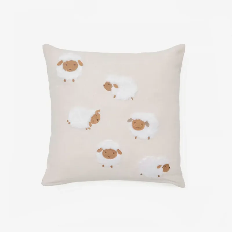 Almohadón Milu de algodón beige bordado - de oveja 45 x 45 cm en Beige - Textiles, Uruguay | Kavehome