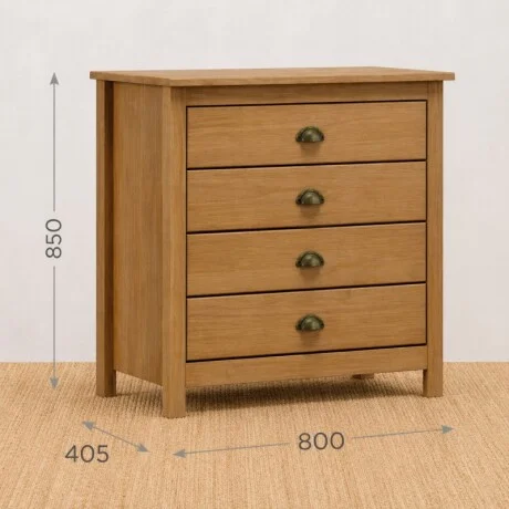 Cómoda Topázio 4 Cajones Freijo en Madera natural - Mesas de luz, Uruguay | Aihaus, vista 2