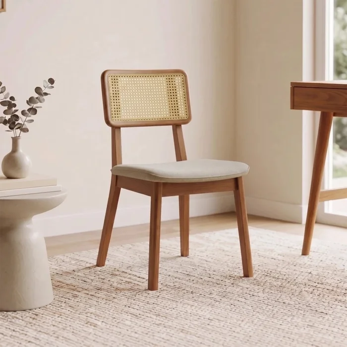 Silla de Comedor Classic Ratan - Línea Nevada - Lino Natural en Madera natural - Sillas, Uruguay | Ecowood