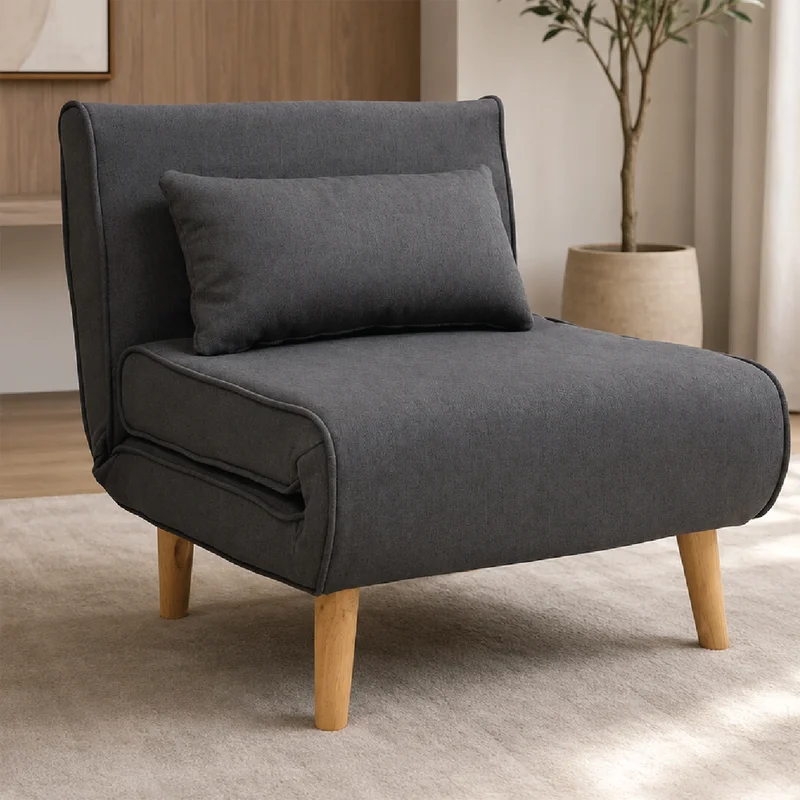 Sofa Cama 1 Plaza Plegable Patas De Madera Tapizado Tela en Gris - Sillones y sofás, Uruguay | Soy Hogar, vista 3