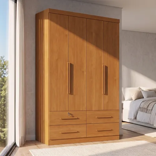 Ropero Maximus Plus 4 Puertas 4 Cajones - Cinamomo en Madera natural - Roperos y placares, Uruguay | Rústico Hogar
