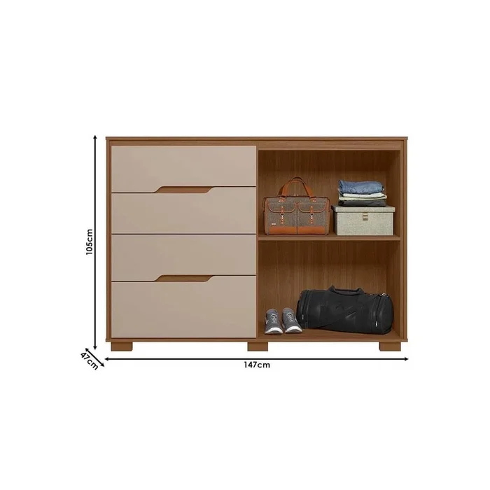 Comoda Cajonera 3 Cajones 2 Puertas Con Estantes Y Relieve en FREIJO - Muebles, Uruguay | Soy Hogar, vista 3