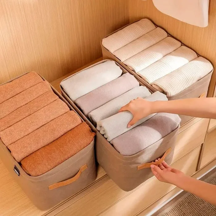 Caja de almacenamiento organizador de ropa 42cm - Marrón en Caqui - Canastos, Uruguay | Buho Store, vista 2