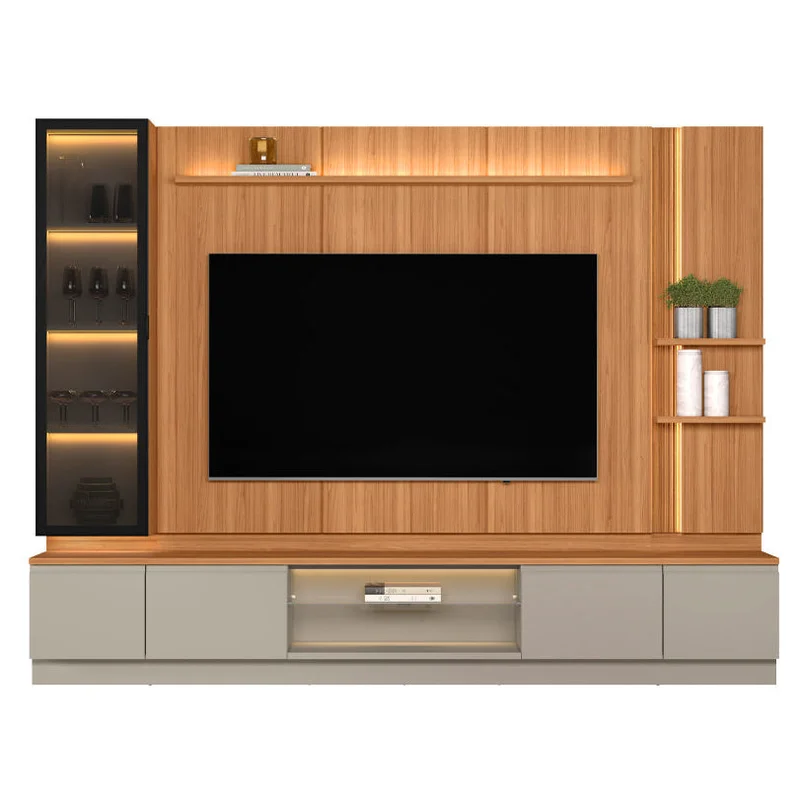 Conjunto Modular - Magnum 290CM - Cristalero con Led en Madera natural - Muebles para TV, Uruguay | Balton, vista 8