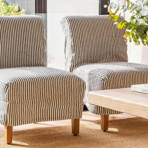 SILLA SOHO - LINO RAYAS GRIS OSCURO en Multicolor - Butacas, banquetas y puffs, Uruguay | La Iberica
