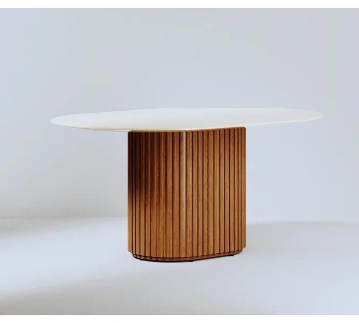 Mesa de Comedor 1.6 Oval - Línea Manhattan - Blanco/Marrón - Mesas de comedor, Uruguay | Rústico Hogar, vista 3