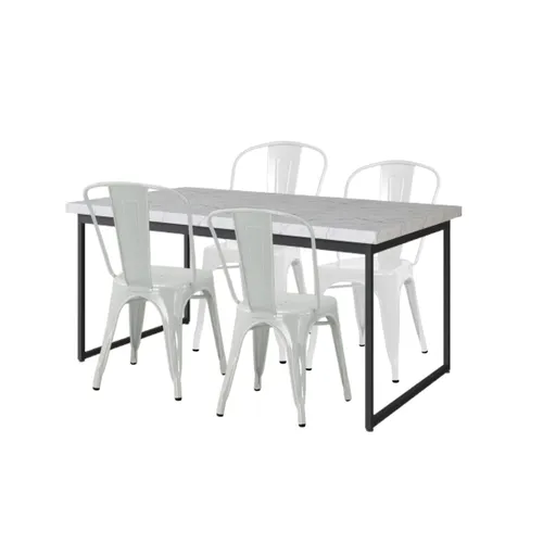 Juego de Comedor Mesa Rectangular Oxford 150cm Con Detalle + 4 con Sillas Blancas Tolix - Sillas, Uruguay | Berna home