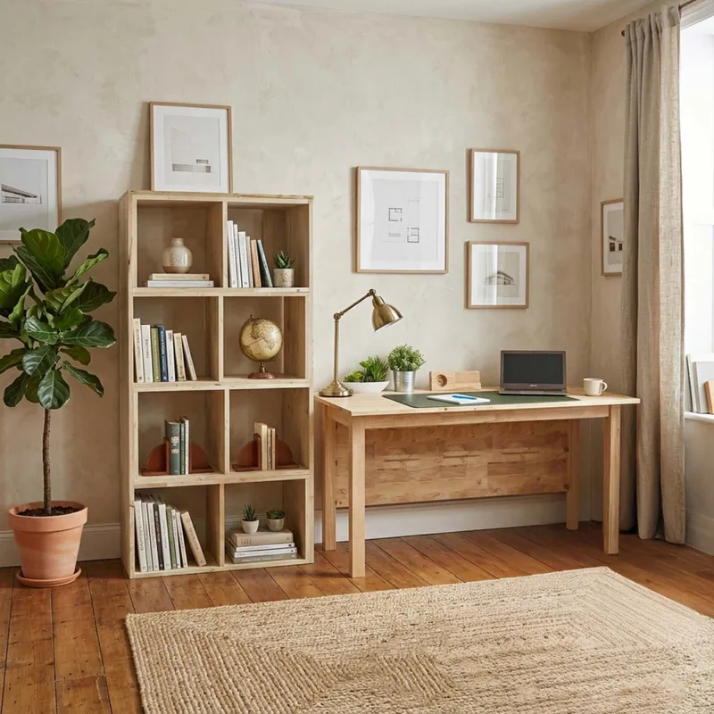 Biblioteca + Escritorio Campos en Madera natural - Escritorios y sillas de escritorio, Uruguay | Divino