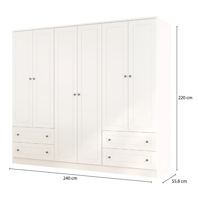 Ropero Americana PLUS 6 puertas 4 cajones - 100% MDF - Blanco en Blanco - Roperos y placares, Uruguay | Rústico Hogar, vista 5
