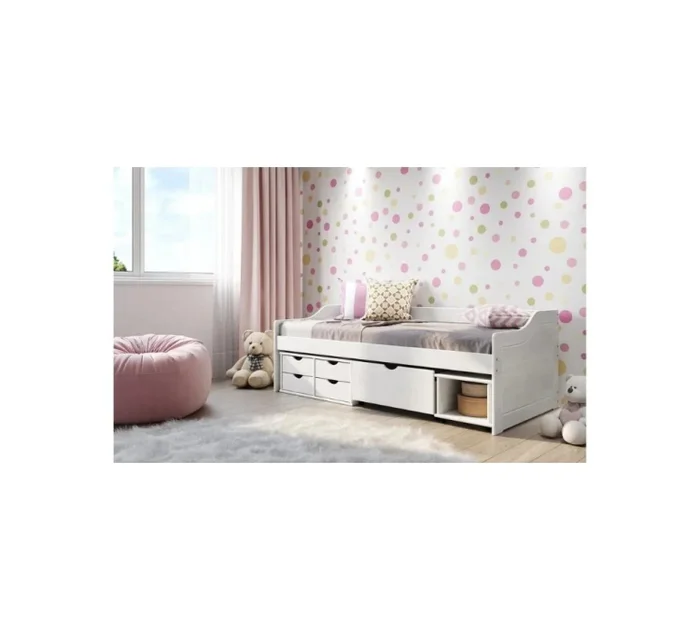 Cama Madera Maciza Con Cajones - 1 plaza - Linea floro - Blanco en Blanco - Dormitorio, Uruguay | Ecowood, vista 2
