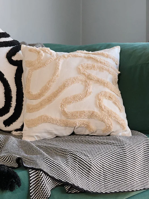 Almohadón Bordado Ondas en Beige - Textiles, Uruguay | Cabana