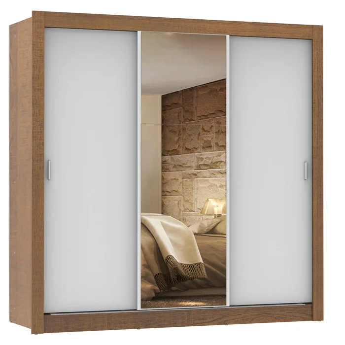 Ropero Placard Matrimonial Monaco 170CM con 1 Espejos 3 Puertas Corred en Marrón - Roperos y placares, Uruguay | Balton, vista 9