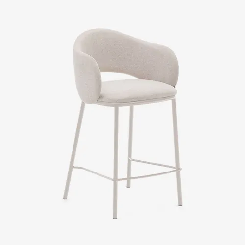Taburete Maina - de chenilla beige y patas de acero con acabado beige FSC Mix Credit 65 cm en Azul - Butacas, banquetas y puffs, Uruguay | Kavehome