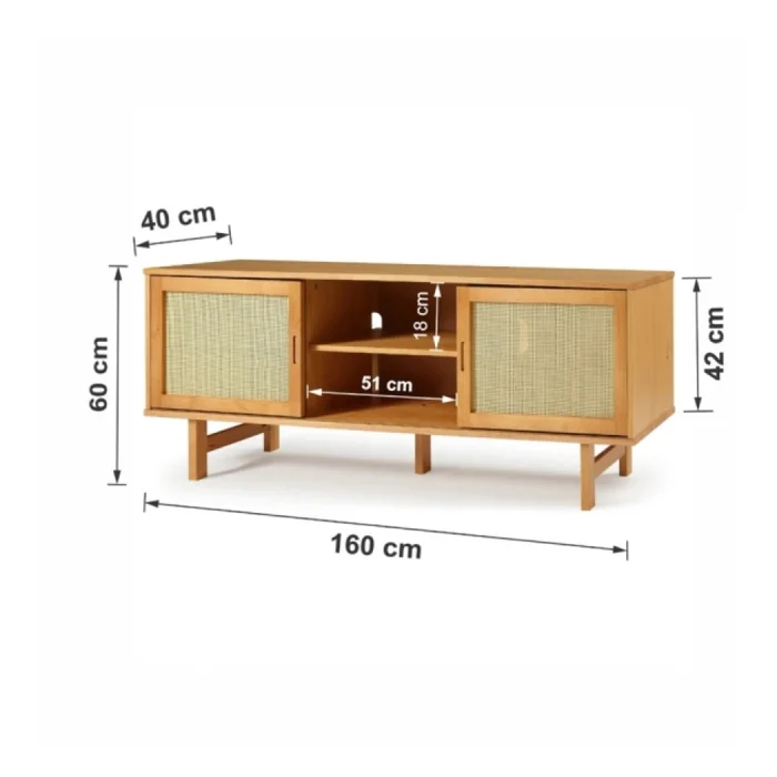 Rack Tv Magna 2 Puertas Correr Natural 1.60 en Madera natural - Muebles para TV, Uruguay | Albanés, vista 3