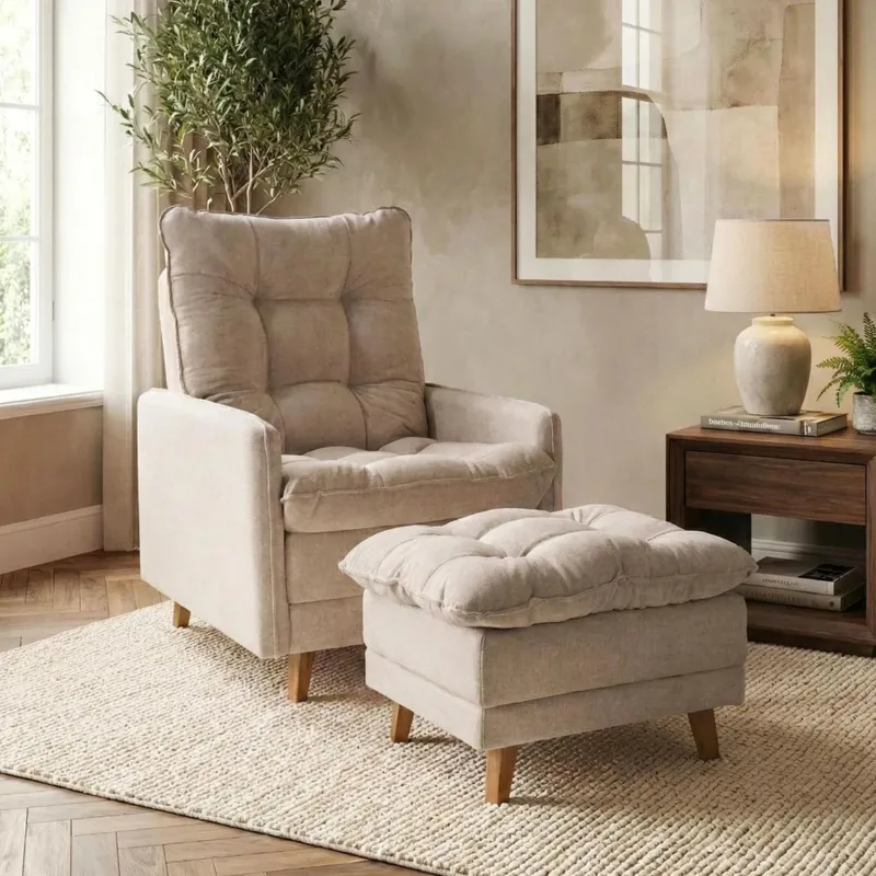 Poltrona reclinable Con Puff - Luxor - Beige en Rojo - Sillones y sofás, Uruguay | Ecowood