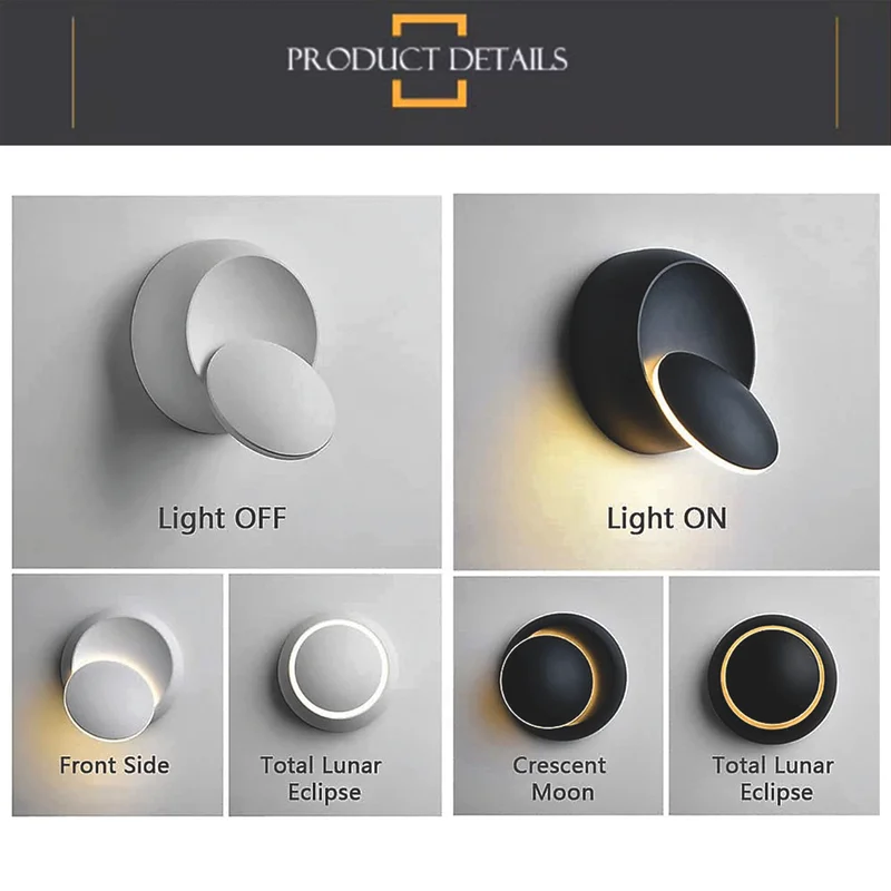Luminaria lampara metalica de pared led giratoria Negro en Negro - Iluminación, Uruguay | Decotech, vista 6