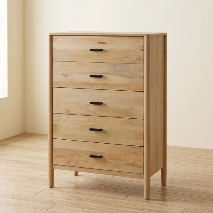 Cajonera 5 Cajones Madera-de-mango Natural-beige Woodside en Madera natural - Cómodas, Uruguay | Divino