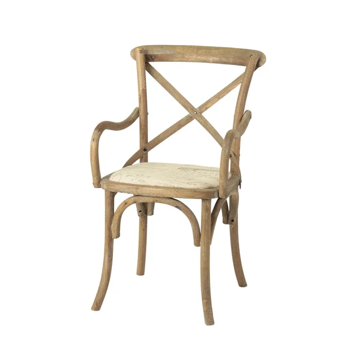Silla de Roble cruceta con apoyabrazos Tapizada en Madera natural - Sillas, Uruguay | Rústico Hogar