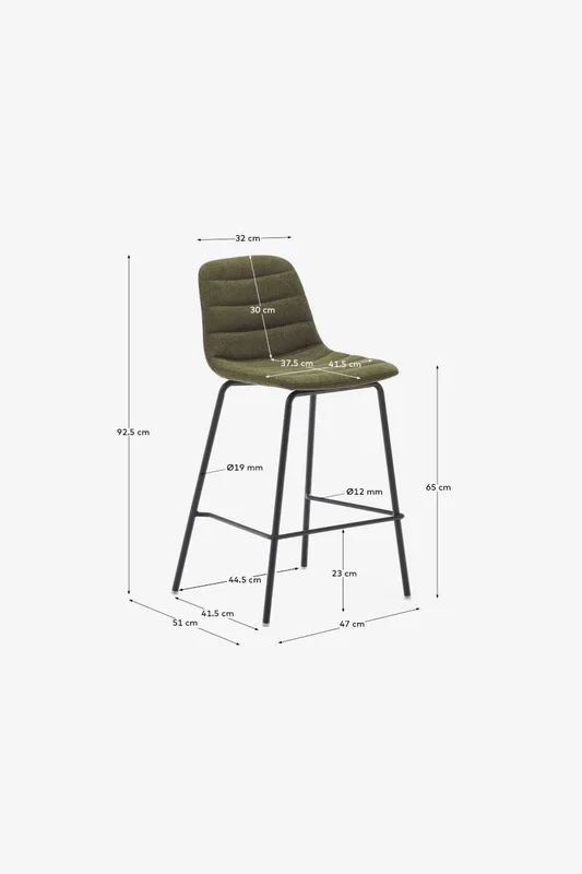 Taburete Zunilda de chenilla - verde oscuro y acero con acabado negro mate altura 65 cm en Verde - Butacas, banquetas y puffs, Uruguay | Kavehome, vista 9