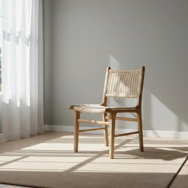 Silla De Comedor Rattan-y-madera Natural-beige Milos en Madera natural - Sillas, Uruguay | Divino