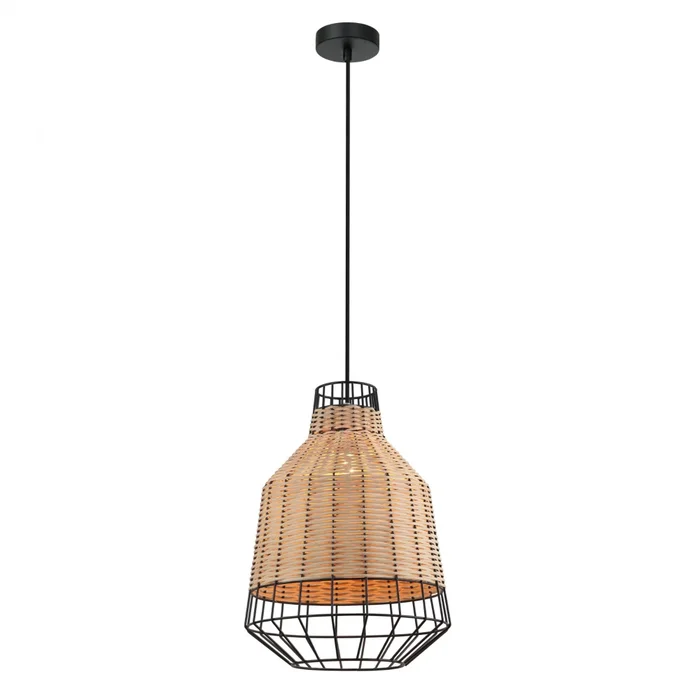 Colgante rattan color natural y reja negra 40cm en Multicolor - Lámparas colgantes, Uruguay | Iluminica, vista 2