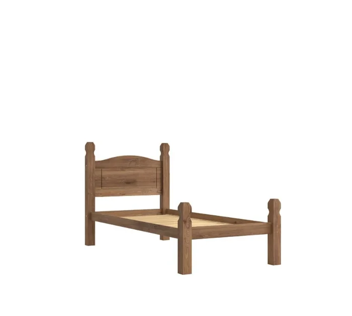 Cama 1 Plaza Madera Maciza Linea Mexicana - Oscuro en Marrón - Dormitorio, Uruguay | Rústico Hogar, vista 2