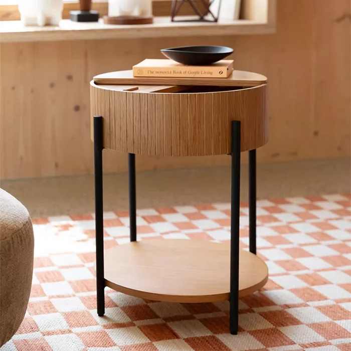 MESA AUXILIAR SLIDES BEIGE CIRCULAR en Madera natural - Mesas de comedor, Uruguay | Viasono