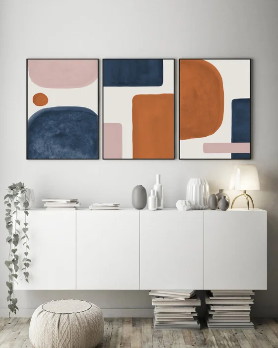 Abstractos Neutros - Geometry Tríptico en Multicolor - Láminas, Uruguay | La Cuadrería