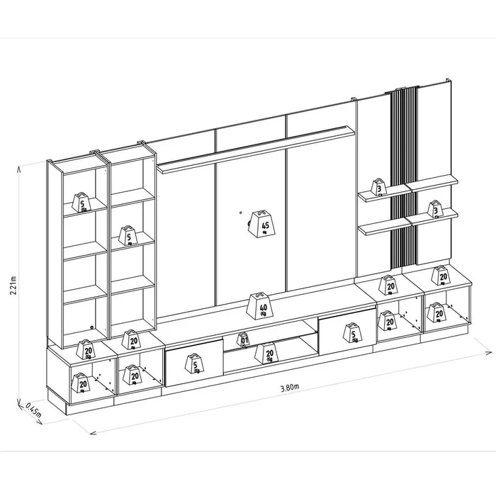 Conjunto Modular - Magnum 380CM - Cristalero con Led en Madera natural - Muebles para TV, Uruguay | Balton, vista 12